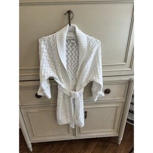 diane von furstenberg White Pointelle Wrap Cardigan Sweater Cotton Medium‎